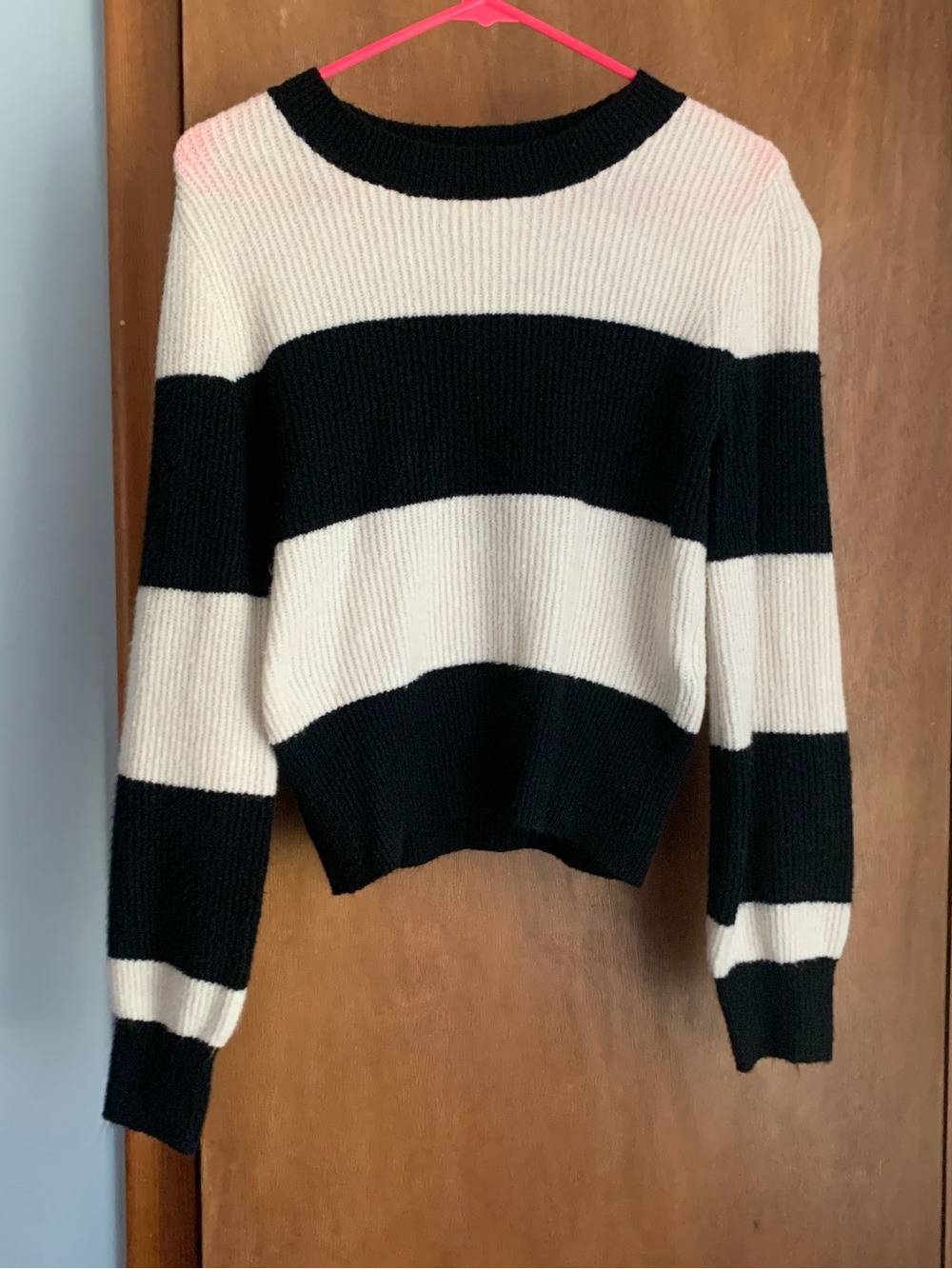 American Eagle Striped Black and Cream Women's Knit Sweater